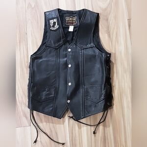 Vintage Manzoor black genuine leather bike vest jacket.